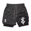 Calções Atléticos Masculinos de Verão, Secagem Rápida, Respirável, Ginásio, Treino, Corrida, Performance, Impressão com Bolso para Celular, 2 em 1