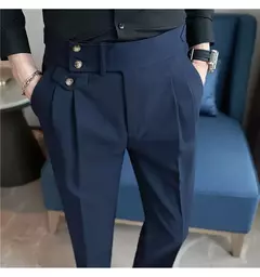 Calça de cintura alta estilo britânico masculina, justa, calça formal de escritório, social, festa de casamento, fato de vestido, calça, casual - comprar online