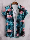 Camisa de lapela masculina de manga curta, estilo havaiano, padrão tropical de coqueiro, tops grandes, férias de verão