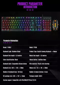 Kit de teclado e mouse para jogos RGB retroiluminado USB com fio teclado e mouse para computador combo 104 teclas para PC Gamer Laptop - loja online