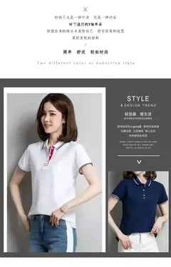 Camisa polo feminina de algodão solto, manga curta, blusa esportiva casual com lapela, camisa de negócios preto e branco, verão feminino