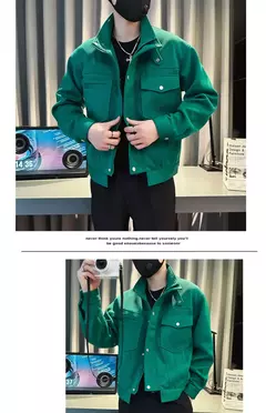 Imagem do Jaquetas de motociclista monocromáticas à prova de vento para homens, minimalista avançada, casual e popular, clássico e retro, estilo europeu, retro e popular