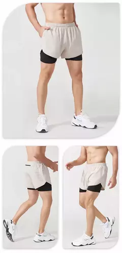 Calção de corrida de camada dupla de secagem rápida masculina, fitness, preto, esporte, treino, musculação, calça curta, novo