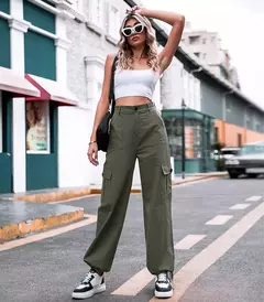 Imagem do Calças cargo de algodão de cintura alta feminina, calça casual, perna larga, carga, verão, novo, 2023