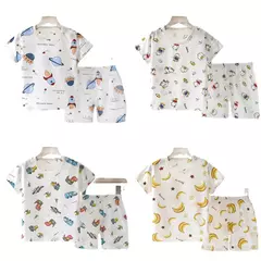 Conjunto de pijamas de duas peças infantil, Roupa interior para bebé, Secção fina, Roupa infantil, Rapazes, Meninas, Roupa para casa, Novo, Verão - loja online