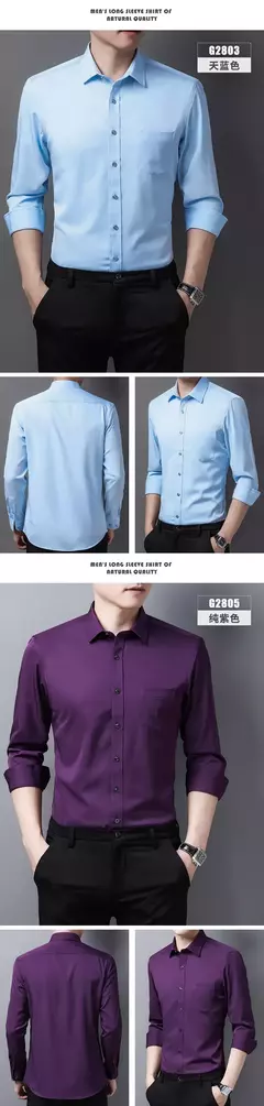 Camisa de seda gelo manga longa masculina, slim fit, suave, anti-rugas, sem engomar, cor sólida, camisas de luxo, 6XL - comprar online