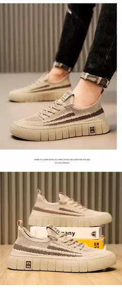 Tênis de malha respirável masculino, leve, confortável, meias antiderrapantes, sapatos esportivos e de lazer, tendência, verão - loja online