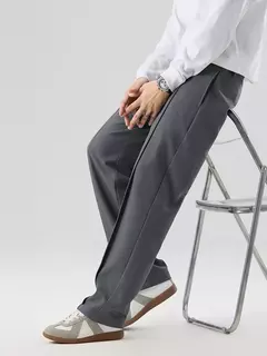 Calça casual plissada masculina, calça de terno plissada, cintura em faixas, estiramento, perna larga plissada, calça reta solta, nova, outono, 2023 - comprar online