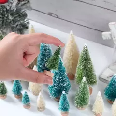 Mini árvore de natal de madeira artificial, azul, verde, branco, torre de ouro, pinho, pequena sisal, árvore de natal, decoração de mesa - loja online