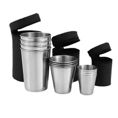 Copos portáteis de aço inoxidável, Mini Set, ao ar livre, prático, viagens, uísque, copos, cozinha, jantar, bar, casa, 30ml, 170ml