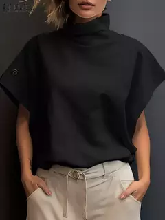 ZANZEA-Camisa feminina elegante de gola alta, blusa manga curta, casual, tops de escritório soltos, festa, moda verão, 2022