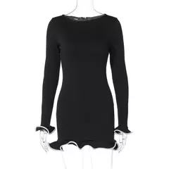 Talenza-Mini vestido de babado preto de cintura alta para mulheres, pulôver sexy slim, manga longa, saia curta, outono, vestido de festa bodycon - Wolf Magazine