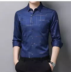 MaleArgyle-Camisas masculinas de vestido, alta qualidade, manga comprida, slim, camisa casual, gola virada para baixo, listras, single-breasted, novo - Wolf Magazine