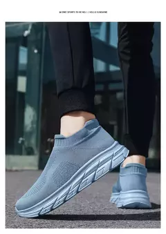 Tênis de corrida respirável masculino e feminino, calçados esportivos leves, tênis slip-on, meias da moda, tamanho grande 46, venda quente