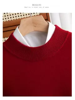 Pulôver de malha de lã de gola meia alta masculino, suéter quente de cor sólida, blusa casual de negócios 100% lã, outono inverno