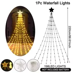 LED Star Waterfall Lights para o Natal, luzes de corda, enfeites de árvores, decorações, ano novo, 2025, 2024 - Wolf Magazine