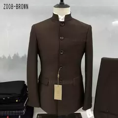 Conjunto de terno de túnica masculino single breasted stand colarinho, blazers, jaqueta, calças, boutique, moda casual, casaco, calças, 2 peças, 2023 - Wolf Magazine