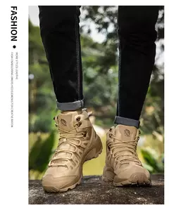Botas de couro antiderrapante ao ar livre para homens, botas de deserto respiráveis, botas confortáveis, sapatos de trabalho, inverno