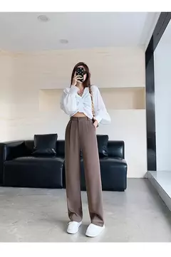 Calça feminina de cintura alta até o chão, branca, solta, perna larga, feminina de escritório, reta, roupas longas, senhoras, outono, inverno - comprar online