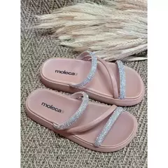 Sandália Feminina Papete strass Plataforma anatômica 3 Tiras