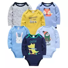 Kavkas-bebê meninos e meninas bodysuit, macacão de manga comprida, 100% algodão, roupas recém-nascidas, roupas de bebê, 0-12 meses, 6 pcs, 3 pcs