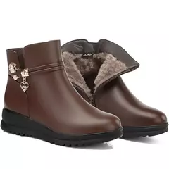 Botas de couro de strass para mulheres, sapatos de salto baixo, cabeça redonda, - loja online