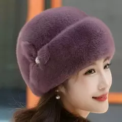 Chapéu de pele quente feminino, moda inverno, cabelo inteiro de vison, boina, maré, Kanye, Gorras Cap, mãe
