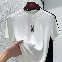 Top de diamante cintilante de manga curta feminino, estrela de diamante, coelho fashion, elástico alto, macio, grandes dimensões, verão, novo, top versátil - Wolf Magazine