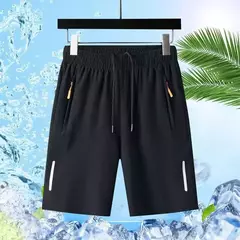 Imagem do Calções esportivos de seda gelo masculino, corrida, ginásio, secagem rápida, respirável, praia, calça curta, fitness, jogging, legal, roupas esportivas casuais, verão