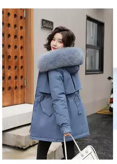 Parka longa de lã com capuz feminino com gola de pele, casaco fino, roupas acolchoadas, neve quente, moda inverno, novo, 2023