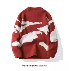 Suéter de malha com padrão de nuvens masculino, suéteres de casal, gola redonda, manga comprida, pulôver Harajuku masculino, casual, fofo, outono, 2023 - comprar online