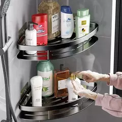Prateleira do banheiro liga de alumínio shampoo rack organizador armazenamento maquiagem prateleira do chuveiro acessórios do banheiro sem broca prateleira canto parede - Wolf Magazine