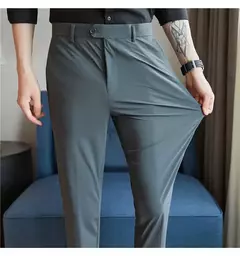 Calça elástica de seda gelada masculina, alta qualidade, respirável, casual, de negócios, escritório, social, primavera, verão, 2022 - Wolf Magazine
