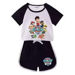Boys Paw Patrol T-shirt manga curta Top e Shorts Set, bebê meninos roupas, roupas dos desenhos animados, terno verão, novo conjunto infantil, 2022, 2pcs - loja online