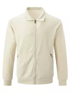 Jaqueta waffle de manga comprida masculina, monocromática, com zíper, bolso, cardigã lapela, gola polo casual, outdoor wear, primavera e outono - Wolf Magazine