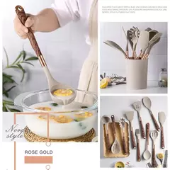 Conjunto De Utensílios De Cozinha De Silicone Resistente Ao Calor, Espátula, Colher, Ferramentas Antiaderentes, Alça Banhada A Ouro Rosa, Suporte, Presente De Cozinha - comprar online