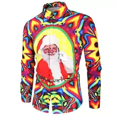 Camisa Masculina Manga Longa de Natal, Estampada em 3D, Papai Noel, Festival, Festa, Roupa Casual, Venda Quente