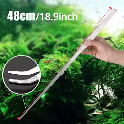 Pinça de aquário de aço inoxidável, 48cm, alicate para tanque de peixes, planta aquascape, fórceps retos e curvos, pinça de alimentação aquática