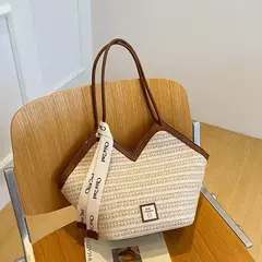 Saco de praia palha de verão, bolsa de ombro de grande capacidade, textura high-end, versátil, elegante, tote, novo 2020