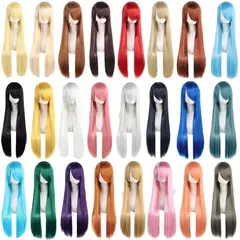 80cm colorido longo reto cabelo sintético branco roxo preto peruca cosplay para homens e mulheres peruca sintética estilo anime