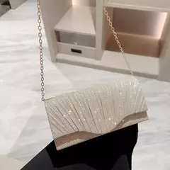 Bolsas de cetim luxuosas para mulheres, bolsa de embreagem banquete lantejoulas, ouro e prata, bolsa para festa de casamento, corrente elegante - loja online