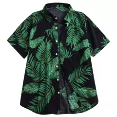 Camisa estampada de folhas havaianas masculina, feriado, manga curta, vermelho, gola virada para baixo, férias, tops de praia, roupa - Wolf Magazine