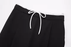 TRAFZA-Calça comprida com retalho feminino, Monocromática, Perna larga, Versátil, Casual, Calças soltas, Streetwear, Moda, 2024 - Wolf Magazine