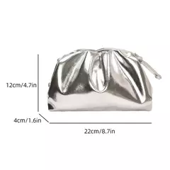 Embreagem macia de bolinho de couro PU para mulheres, bolsa de hobo nuvem, bolsa elegante elegante, bolsa pequena, design de luxo, ouro e prata - loja online