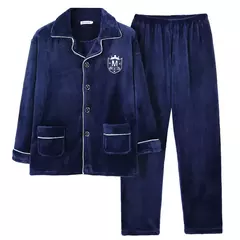 Pijama de flanela espessa de manga comprida forrado de lã quente masculino, pijama caseiro casual para jovens, inverno na internet