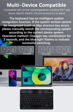 Teclado sem fio compatível com bluetooth para android ios tablet ultrafino 78 teclas recarregável portátil design compacto para ipad
