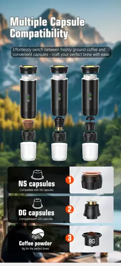 Máquina de café expresso portátil Foombthe com display digital 3 em 1 cápsula cafeteira para carro e casa cafeteira de acampamento - Wolf Magazine
