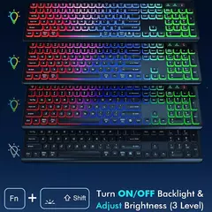 Combo de teclado e mouse sem fio, retroiluminado RGB, letras iluminadas recarregáveis, tamanho completo ergonômico, modo de suspensão, 2,4 GHz - comprar online