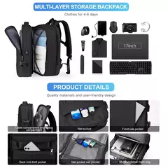 Mochilas expansíveis impermeáveis para homens Likros, grande capacidade, mochila de viagem de negócios, Weekend Laptop Bag, Carry on