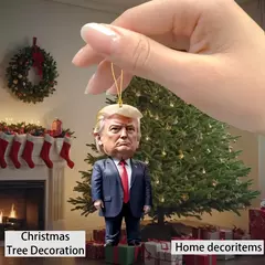 Natal acrílico pendurado ornamento para carro e árvore, pingente dos desenhos animados engraçados, Trump-Inspirado, presente perfeito do feriado, 1pc - Wolf Magazine